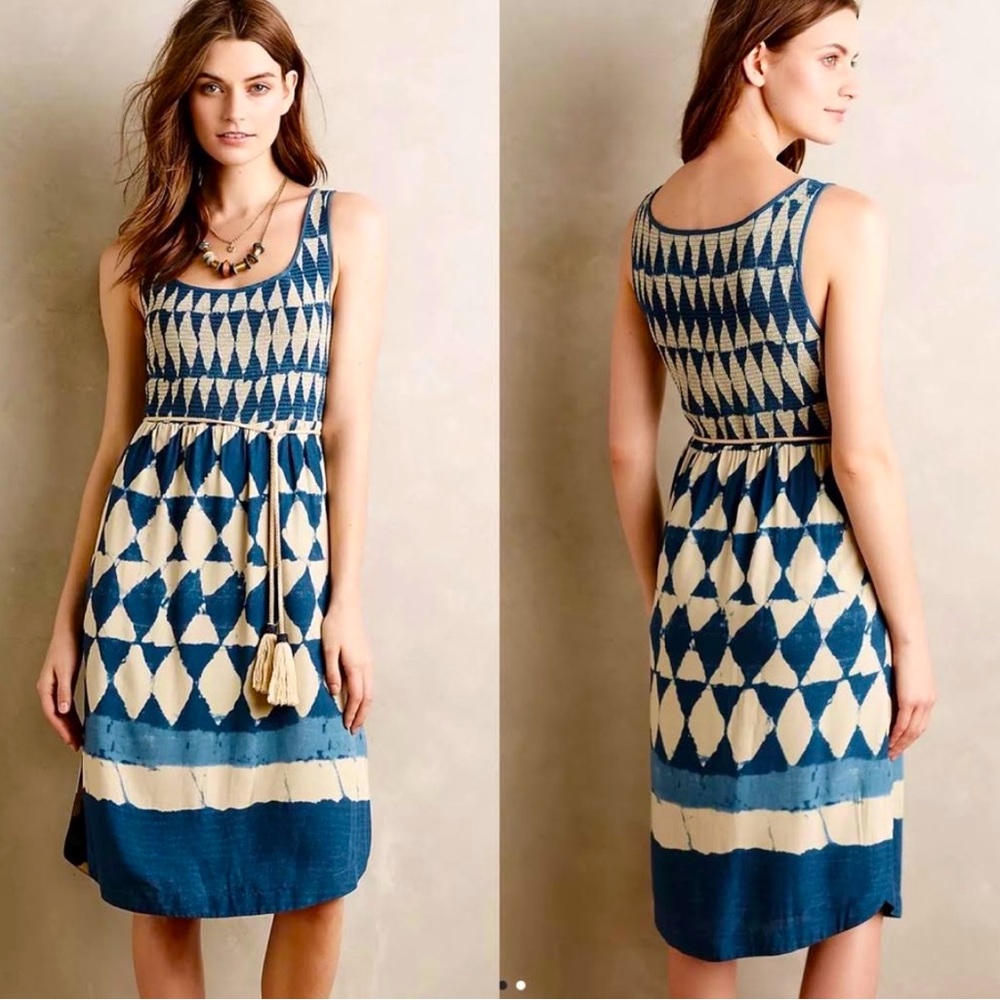 Anthropologie Maeve Castalia Blue Diamond dress size 4